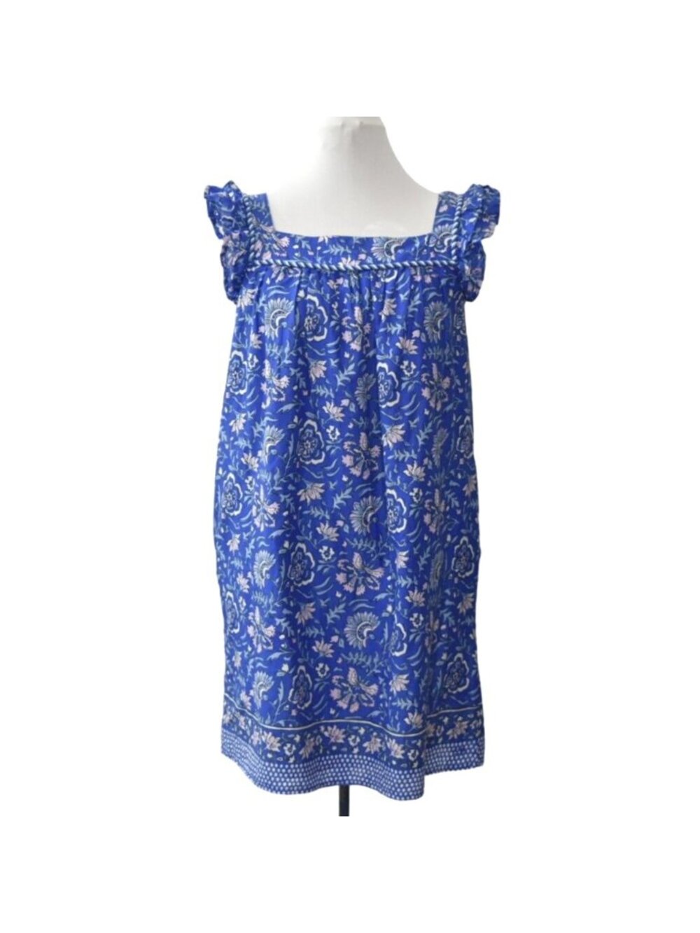 Vineyard Vines Girls Blue Floral Cotton Dress Size L Ruffle Flutter Sleeves